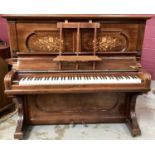 Rare late 19th century Steinway and Sons rosewood and marquetry inlaid upright piano, circa 1896