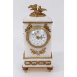 Late 19th century French clock with enamel dial in ormolu mounted white marble case