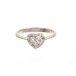 Diamond cluster ring with a heart-shape cluster of diamonds in 18ct white gold setting.