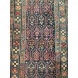 Anatolian runner, with repeat foliate device on midnight blue ground, in geometric borders, 416 x 92