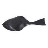*Max Tannahill, contemporary, green heart wooden sculpture, Small Black Sole, with burnt finish, sig