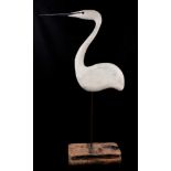*Guy Taplin (b.1939) painted driftwood sculpture - An Egret, on metal stand and wooden base, 105cm h
