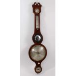 19th century banjo barometer thermometer by A Bulla, Exeter in mahogany case with swan neck pediment