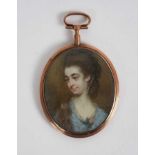 William P Sherlock (1775/1780-c.1850) watercolour portrait miniature on ivory, a lady, with blue and
