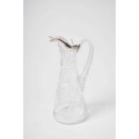 19th century French silver mounted cut glass claret jug of tapering form, the body decorated with sc