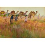 *Gerald Spencer Pryse (1882-1956) watercolour - Camel Caravan, 54cm x 77cm, titled verso, unframed