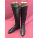 Pair of black leather hunting boots with wooden trees by Maxwell of London