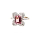 Pink tourmaline and diamond cluster ring