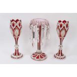 19th century Bohemian cut glass lustre and similar pair of vases
