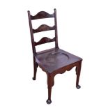 18th century red walnut ladder back hall chair with dished solid seat