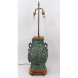 Large Chinese bronzed vase converted to a lamp