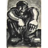 *Colin Moss (1914-2005) monochrome watercolour on paper - Seated Workman, studio stamp verso, 76.5cm