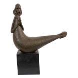Eng Teng Ng 1971 (1934-2001), bronzed pottery figure of a reclining female on wood plinth, signed an