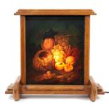 Unusual mid 19th century finely painted still life on glass designed to be illuminated, signed Wetze
