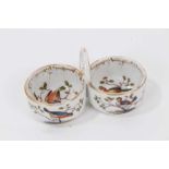 A Meissen double salt with loop handle, polychrome decorated with birds, 9.5cm wide