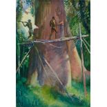 *Gerald Spencer Pryse (1882-1956) watercolour - Felling Mahogany Tree, 77cm x 54cm, titled verso, un