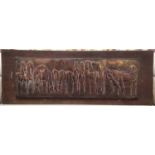 Nang Seng Lim (1916-1987), beaten copper panel decorated with horses entitled on reverse ' Team of h