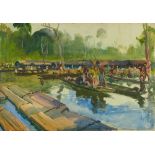 *Gerald Spencer Pryse (1882-1956) watercolour - Mahogany timber rafts, 54cm x 77cm, titled verso, un
