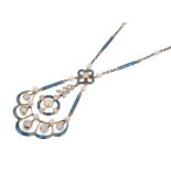 A fine Edwardian Belle Époque diamond pearl and enamel pendant necklace