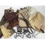 Six pairs of riding breeches including two 1950s pairs, pair of Swaine & Adeney hunting gloves, anot