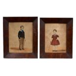 Pair of early Victorian naive school portraits of children