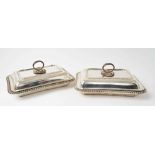 Pair Victorian silver entree dishes and covers of Georgian-style rectangular form