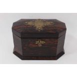 A Victorian coromandel and brass mounted two-division tea caddy