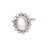 Moonstone and diamond cluster ring