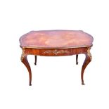 19th century Continental walnut and ormolu serpentine writing table