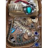 Group of vintage costume jewellery including gold back and front lockets, silver pendant necklaces,