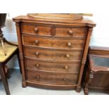 Victorian mahogany bow front chest of two short and four long graduated drawers, 116.5cm wide, 57cm