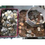 Three tins of assorted GB and world coins