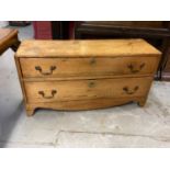 George III pine chest of shallow proportions with two drawers