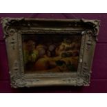 English School, 19th century, oil on panel, still life of fruit on a mossy bank, 23 x 28cm, gilt fra