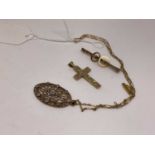 Early 20th century pendent on chain together with 9ct bar brooch and a crucifix