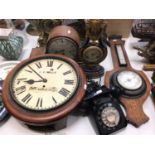 Various mantle clocks including a brass clock mount/frame, E. G. Wade wall clock with White Horse ho