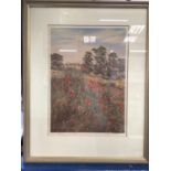 Josette Chatten, contemporary, signed lithoprint - Poppies in a Field, in glazed frame, 54cm x 43cm