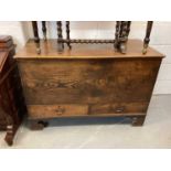 19th century elm mule chest with rising hinged lid and two drawers below, 115cm wide, 53cm deep, 76c