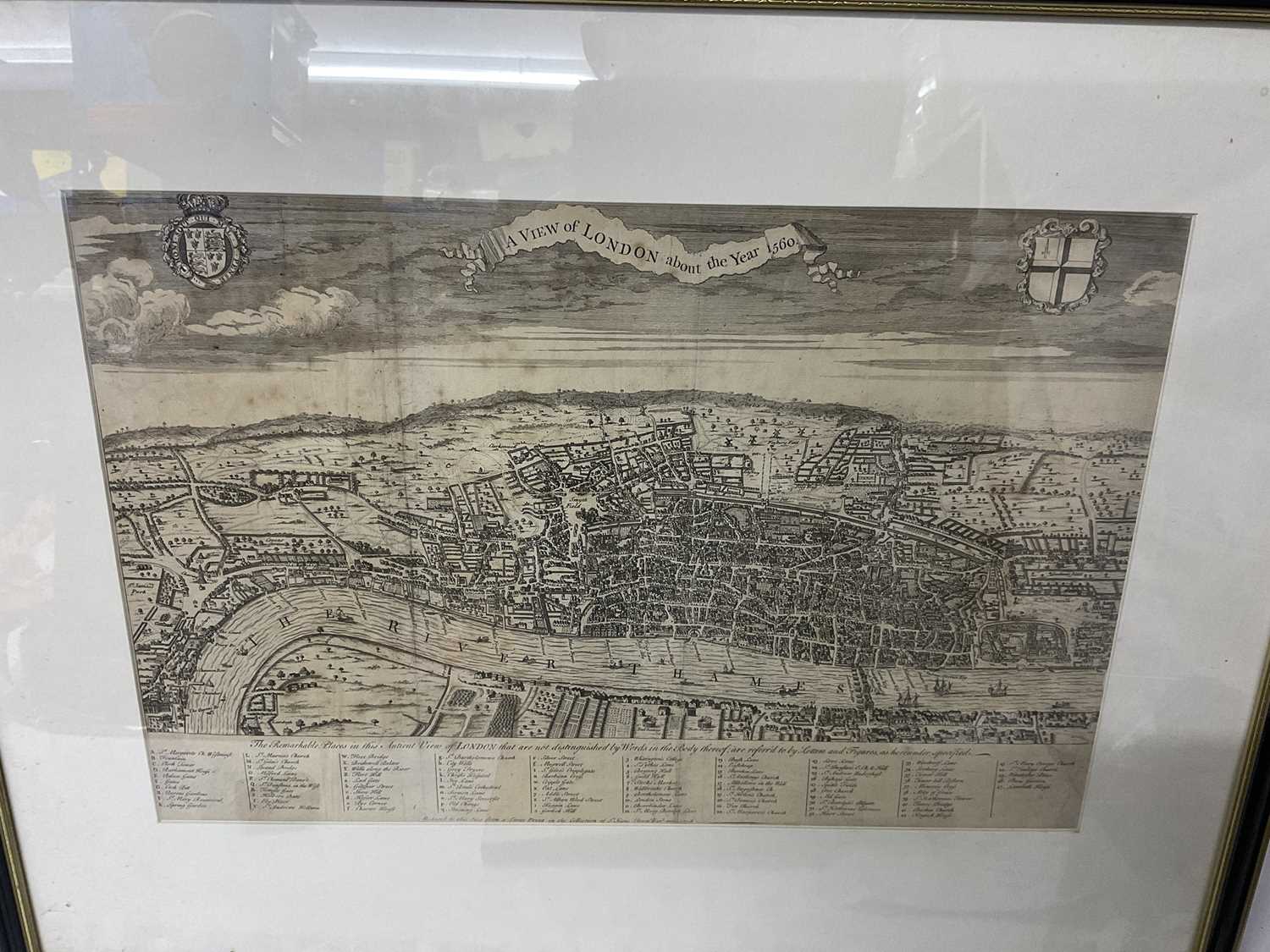 18th century engraving - A view of London about the year 1560, together with a map of the Parish of - Image 2 of 5