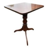 Victorian and later mahogany wine table with square top on tripod base, 43.5cm x 44.5cm
