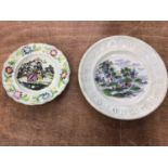 An early 19th century pearlware alphabet plate, and another small pearlware dish (2)