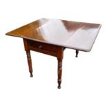 Good quality late Georgian mahogany drop-flap supper table with single end drawer, on turned legs, 9