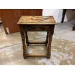 Antique oak joint stool and an eastern carved hardwood octagonal table (2)