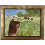 Norman Coker, contemporary, oil on board, Training a pointer, signed, titled verso, 45 x 60cm, frame