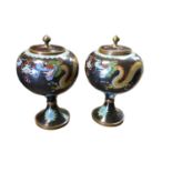 Pair of Chinese cloisonné urns and covers, 22cm high