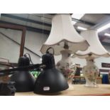 Pair of wall mounted anglepoise lamps, two Aynsley ceramic lamps with shades and a pottery lamp (5)