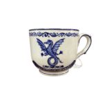 Blue and white pottery mug with dragon decoration dated 1915