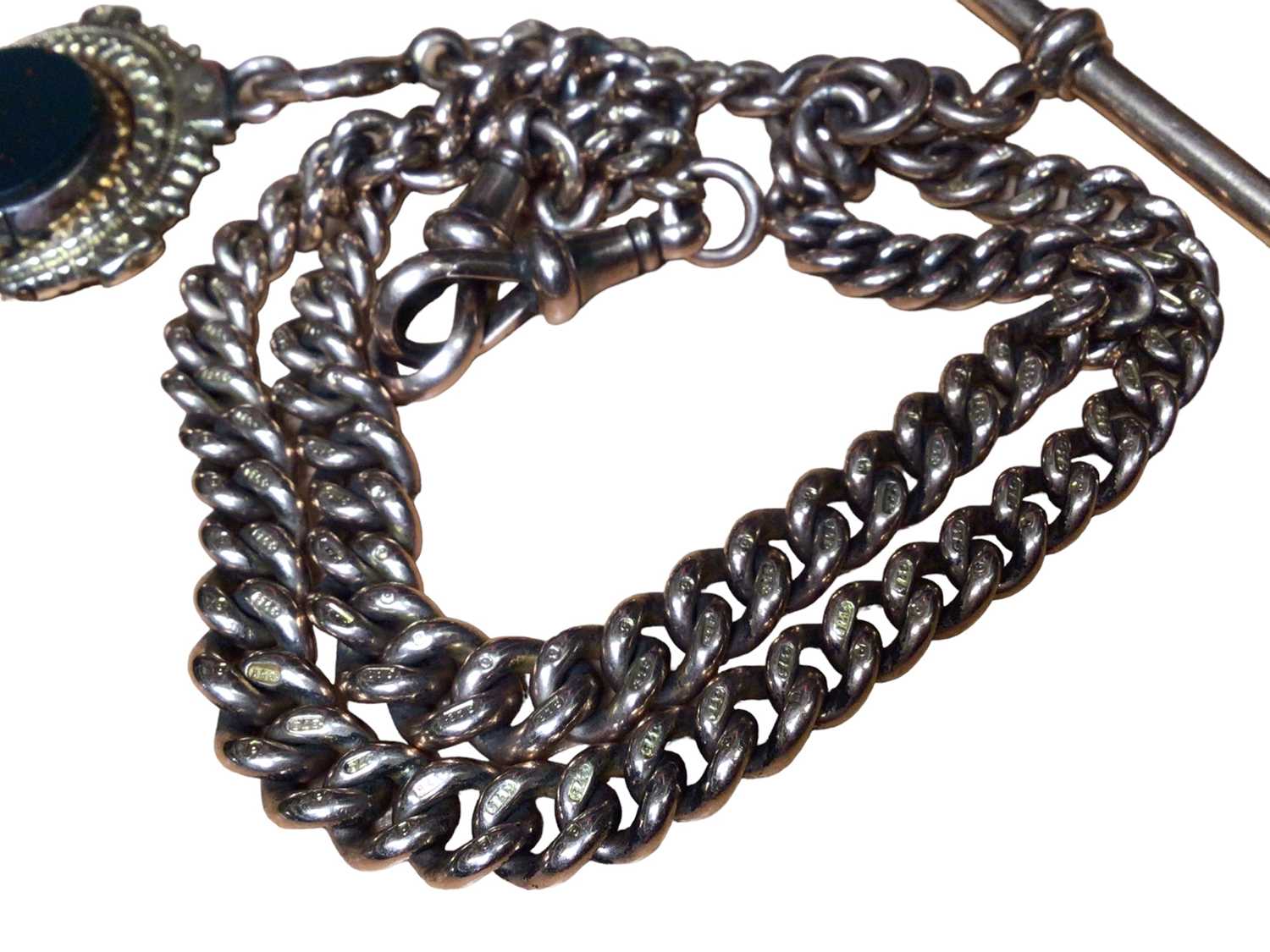 9ct gold curb link watch chain with rotating hard stone fob - Image 4 of 4