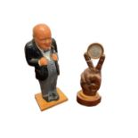 Second World War plaster figure of Winston Churchill 24.5cm and old novelty carved wood Churchill h