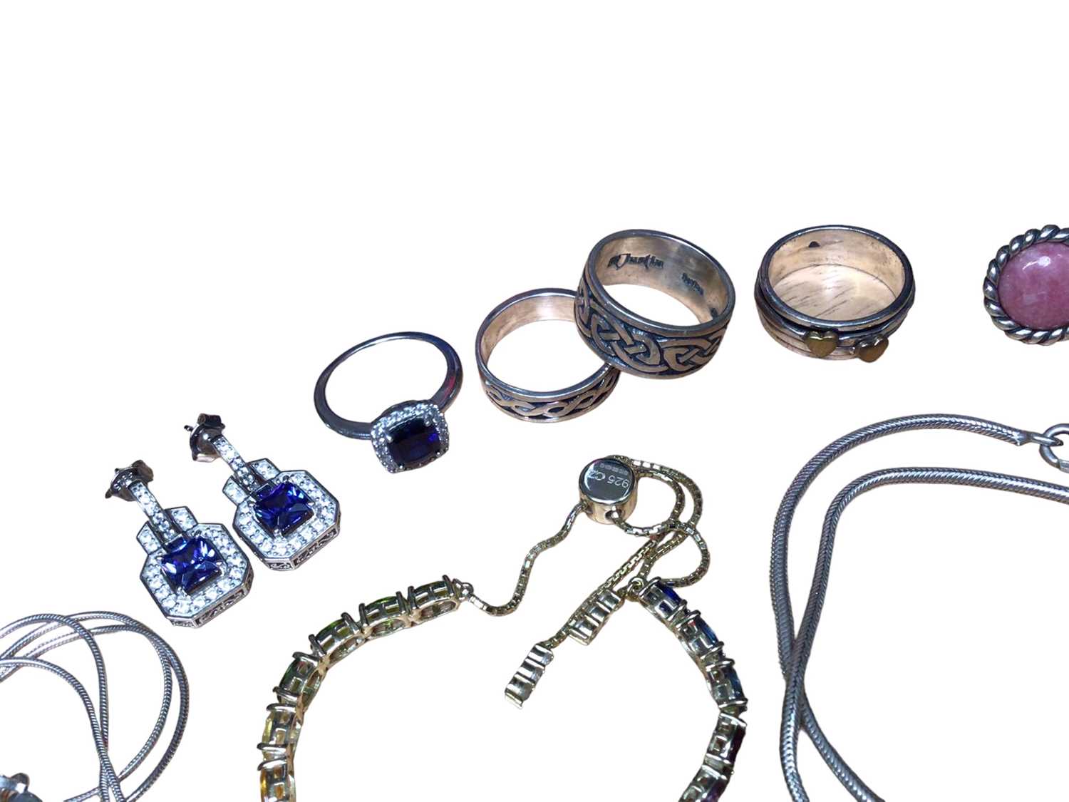 Group of silver rings, two silver chains, two gem set bracelets and various earrings - Image 2 of 4